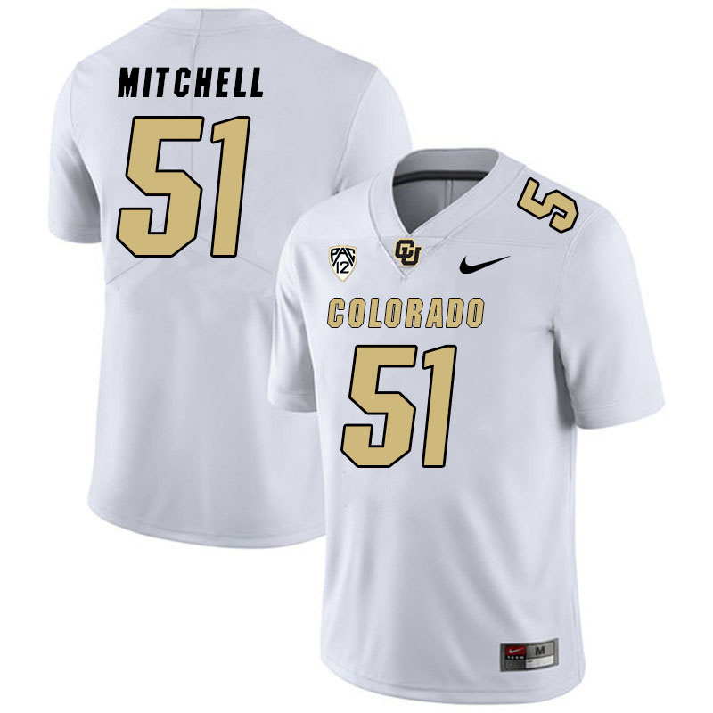 Men #51 Juwan Mitchell Colorado Buffaloes College Football Jerseys Stitched Sale-White